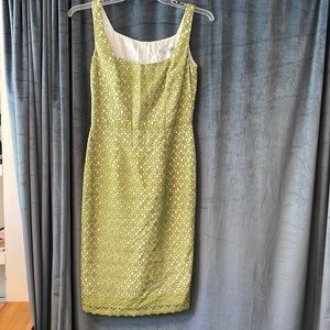 Pea green eyelet dress.